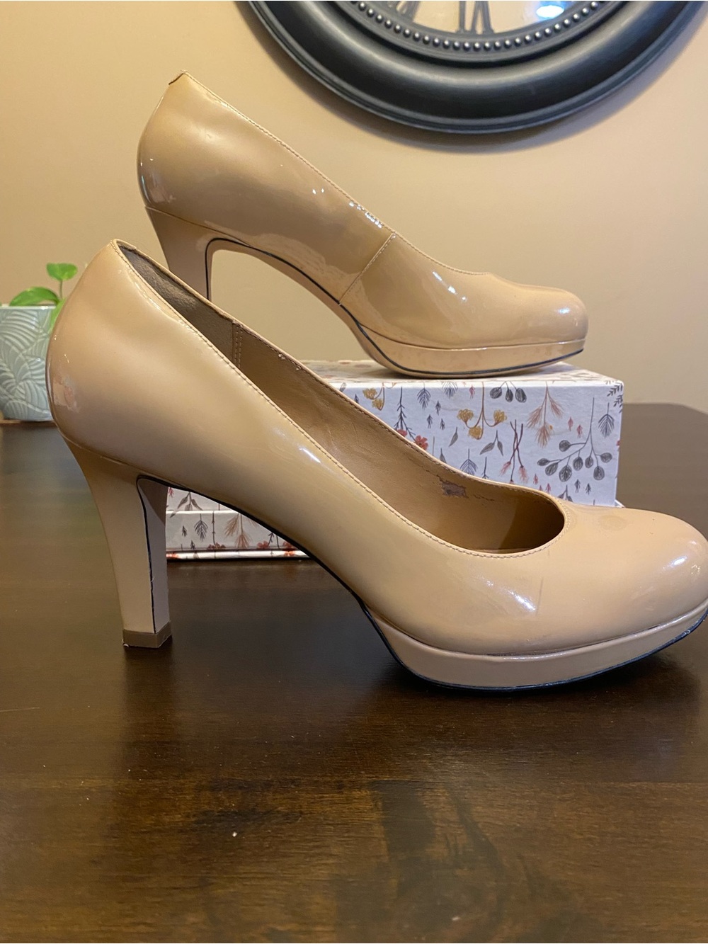 Classic Nude Patent Round-Toe Pumps